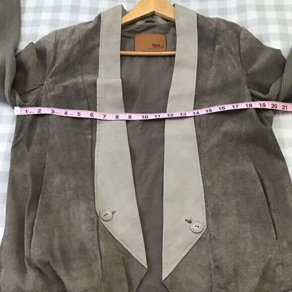 EMU Australia blazer jacket leather neutral tone beige grey open front pockets - Picture 9 of 12